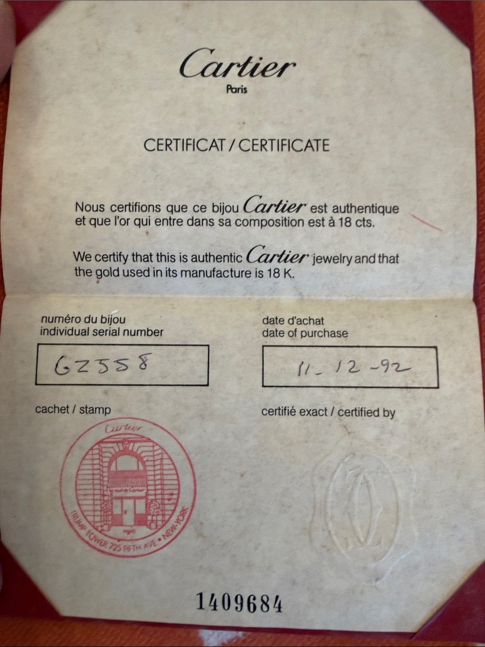 Vintage Cartier Trinity Ring 18K Tri-Gold with Certificate 1992 Size 5 1/2-6 - Picture 12 of 12